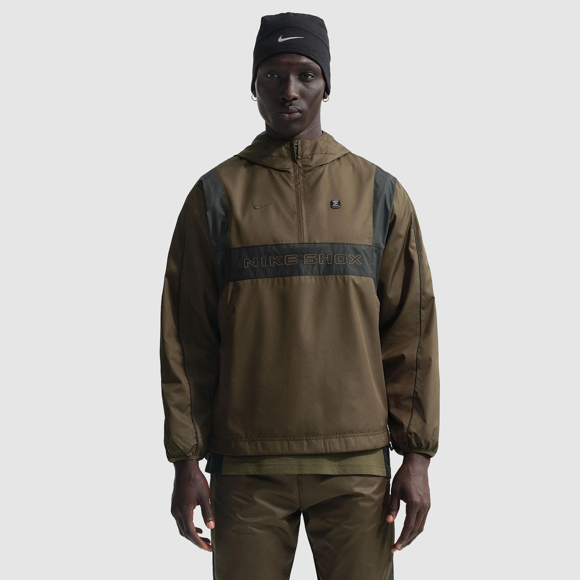 Nike Sportswear Shox Woven Half Zip Hooded Jacket Brown