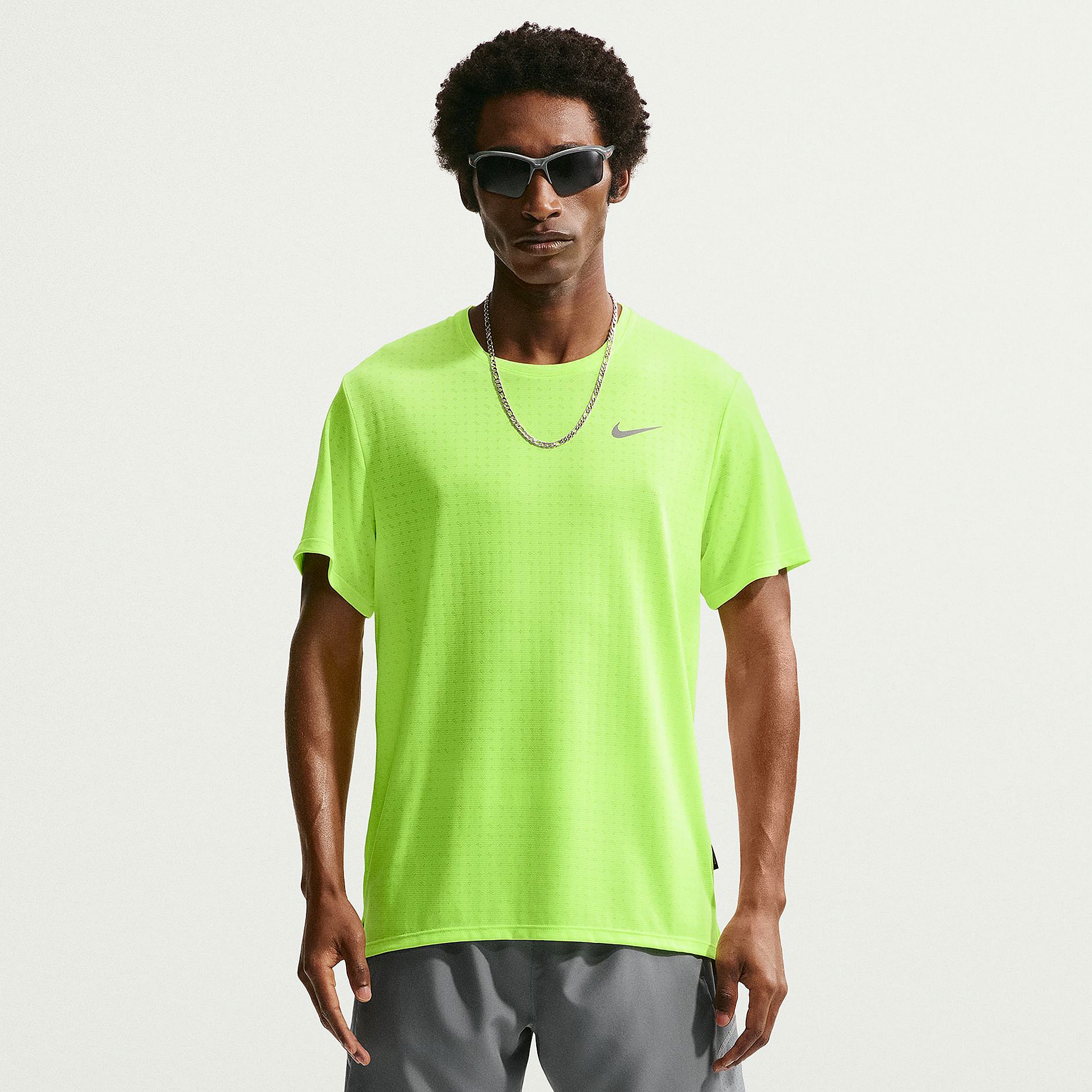 Nike Dri Fit Breathe Miler T Shirt Volt Ice Reflective Silv White