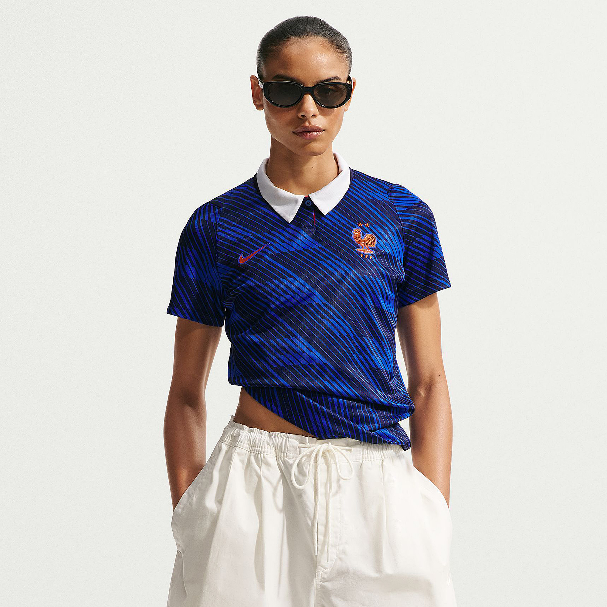 Nike France 2026 Womens Dri Fit Stadium Home Shirt Game Royal Blackened White Metallic Copper Blue