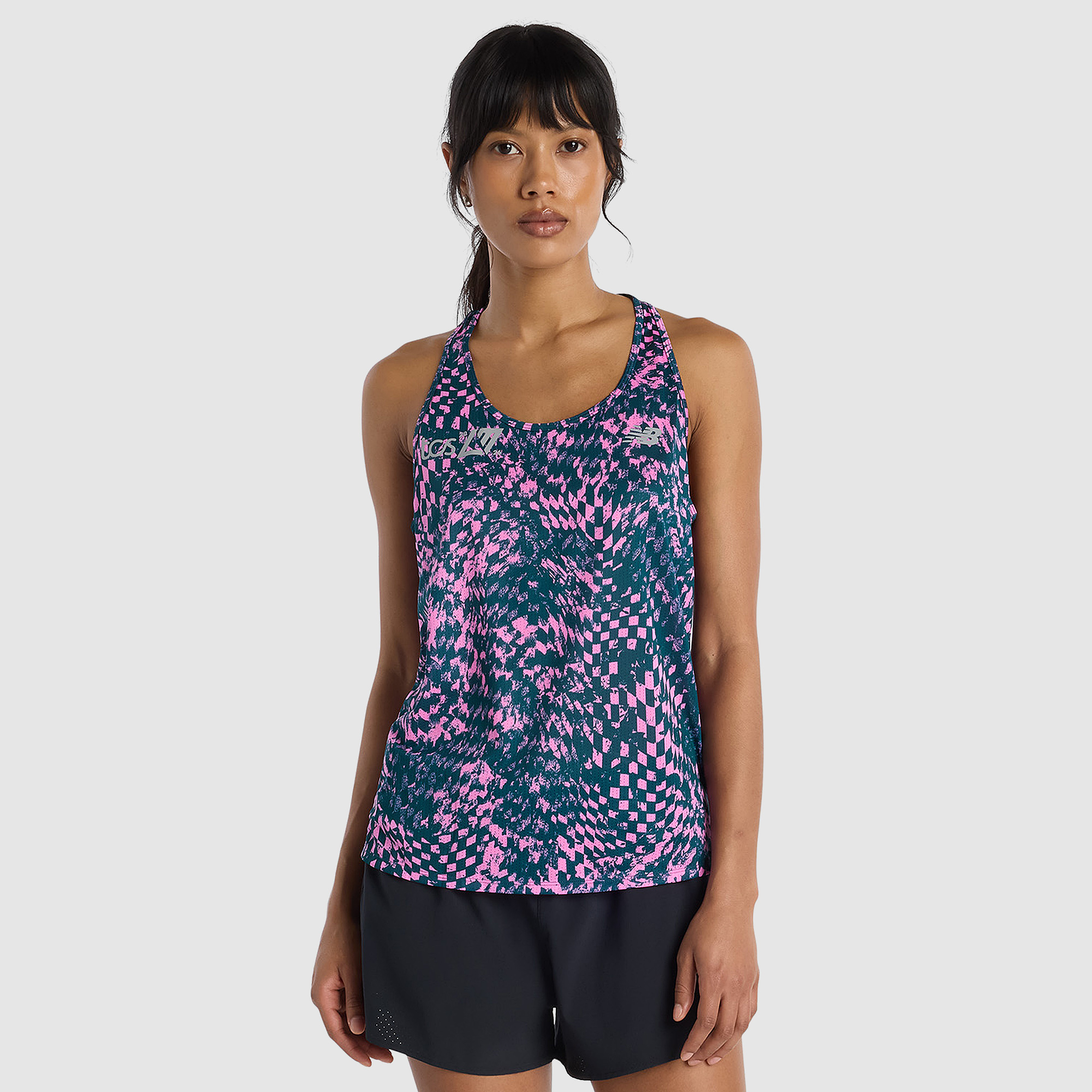 New Balance Womens London Edition Athletics Printed Singlet Heat Pink