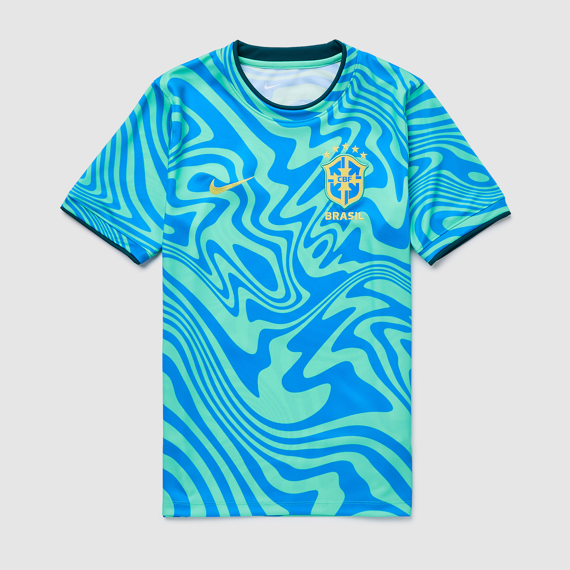 Nike Brazil 2026 Kids Dri Fit Pre Match Shirt Light Menta Lt Photo Blue Canary Green