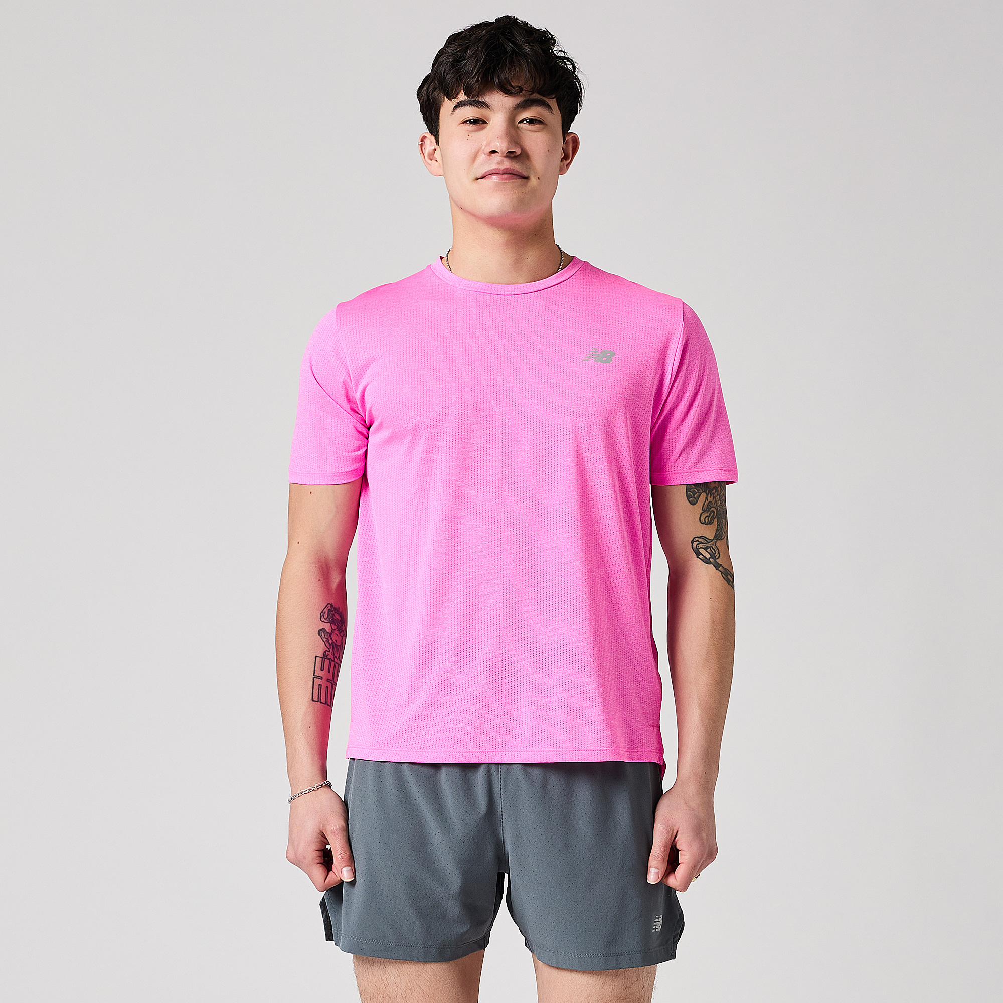 New Balance Athletics T Shirt Pink Heat Heather Green