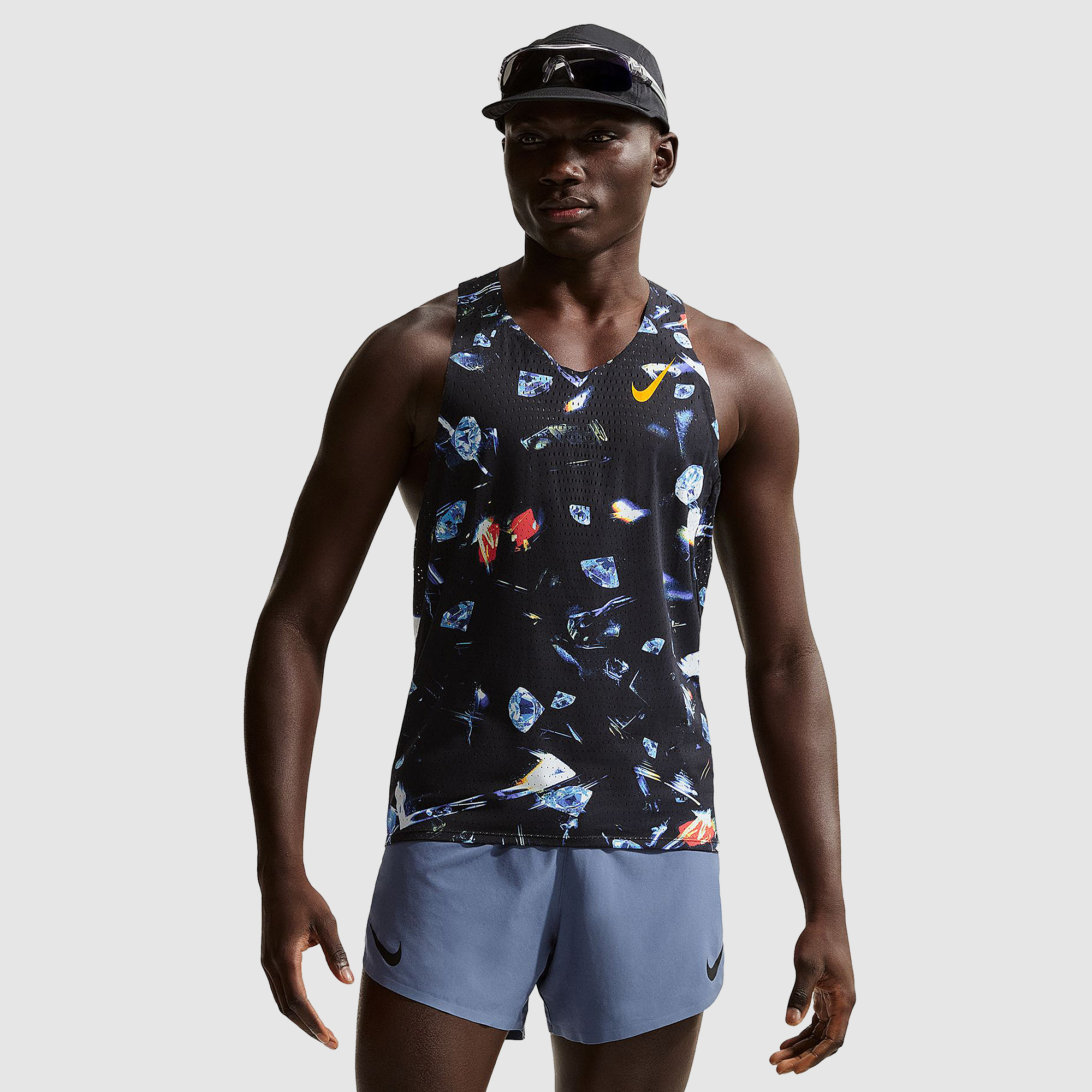 Nike Dri Fit Adv Aeroswift Singlet Black Laser Orange Multi