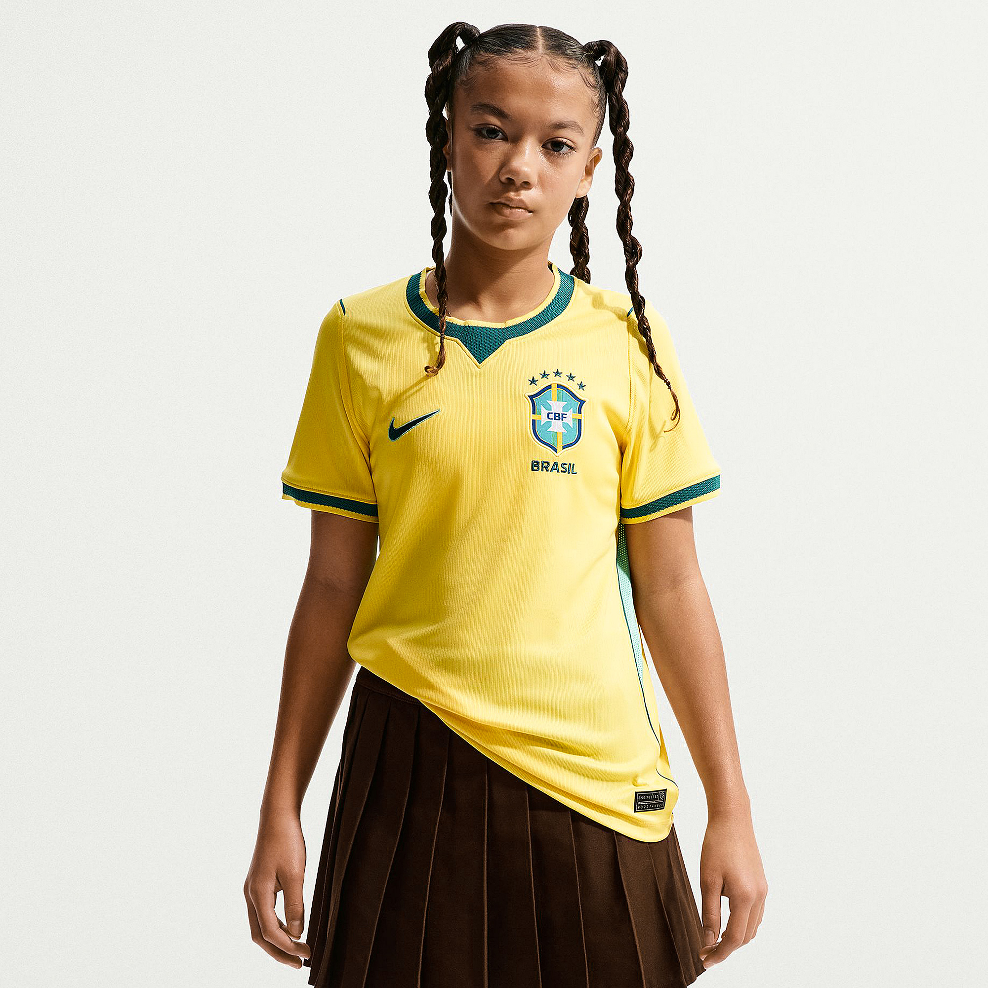 Nike Brazil 2026 Kids Dri Fit Stadium Home Shirt Canary Light Menta Geode Teal Yellow