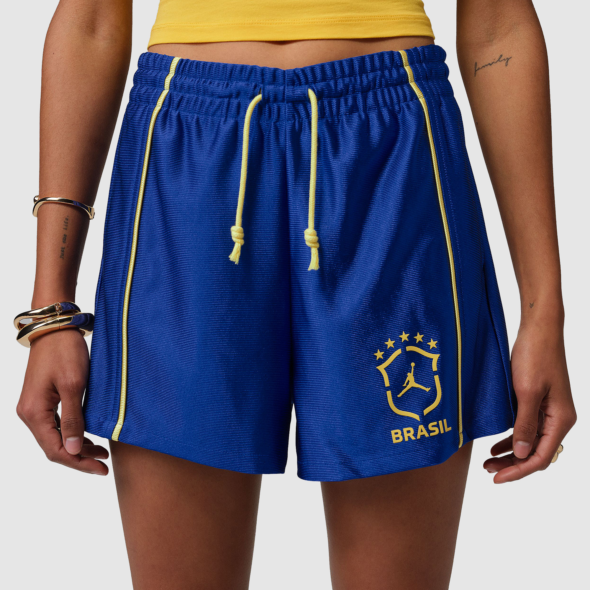 Jordan Brooklyn Brazil 2026 Womens Knit Shorts Old Royal Yellow Pulse Blue