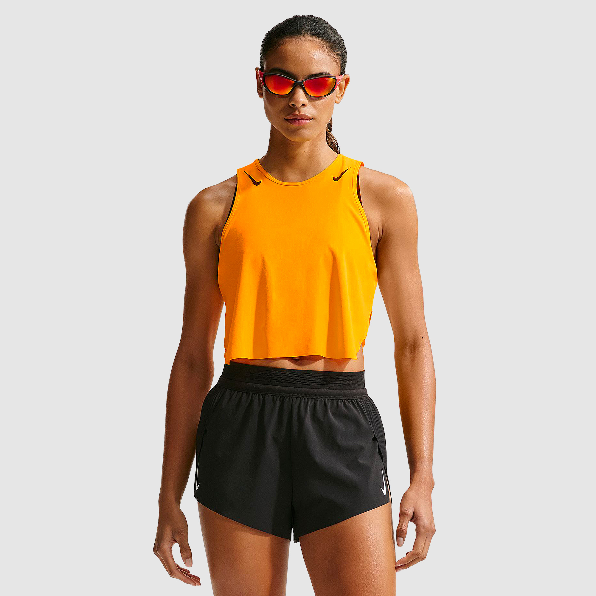 Nike Womens Dri Fit Adv Cropped Singlet Laser Black Orange