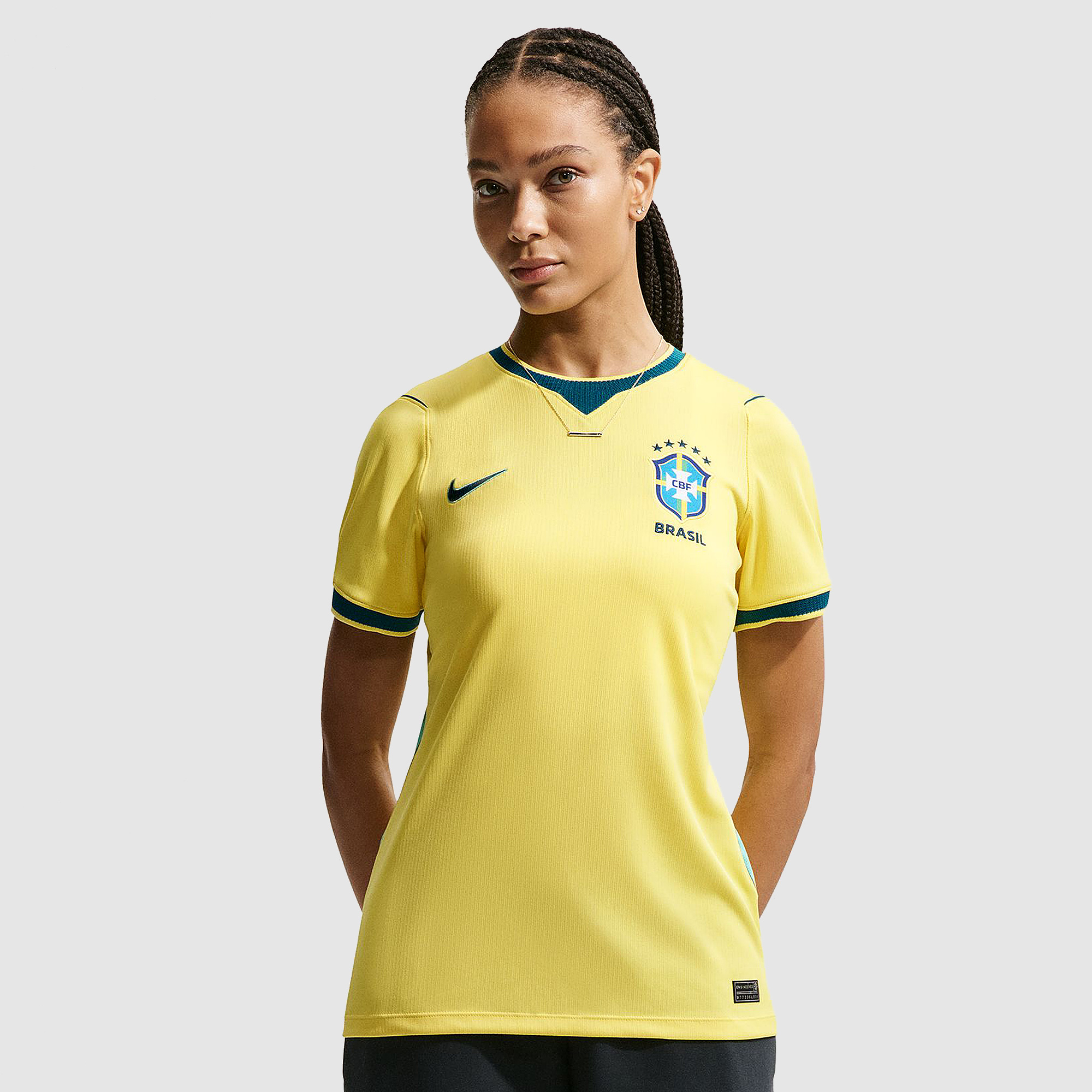 Nike Brazil 2026 Womens Dri Fit Stadium Home Shirt Canary Light Menta Geode Teal Yellow