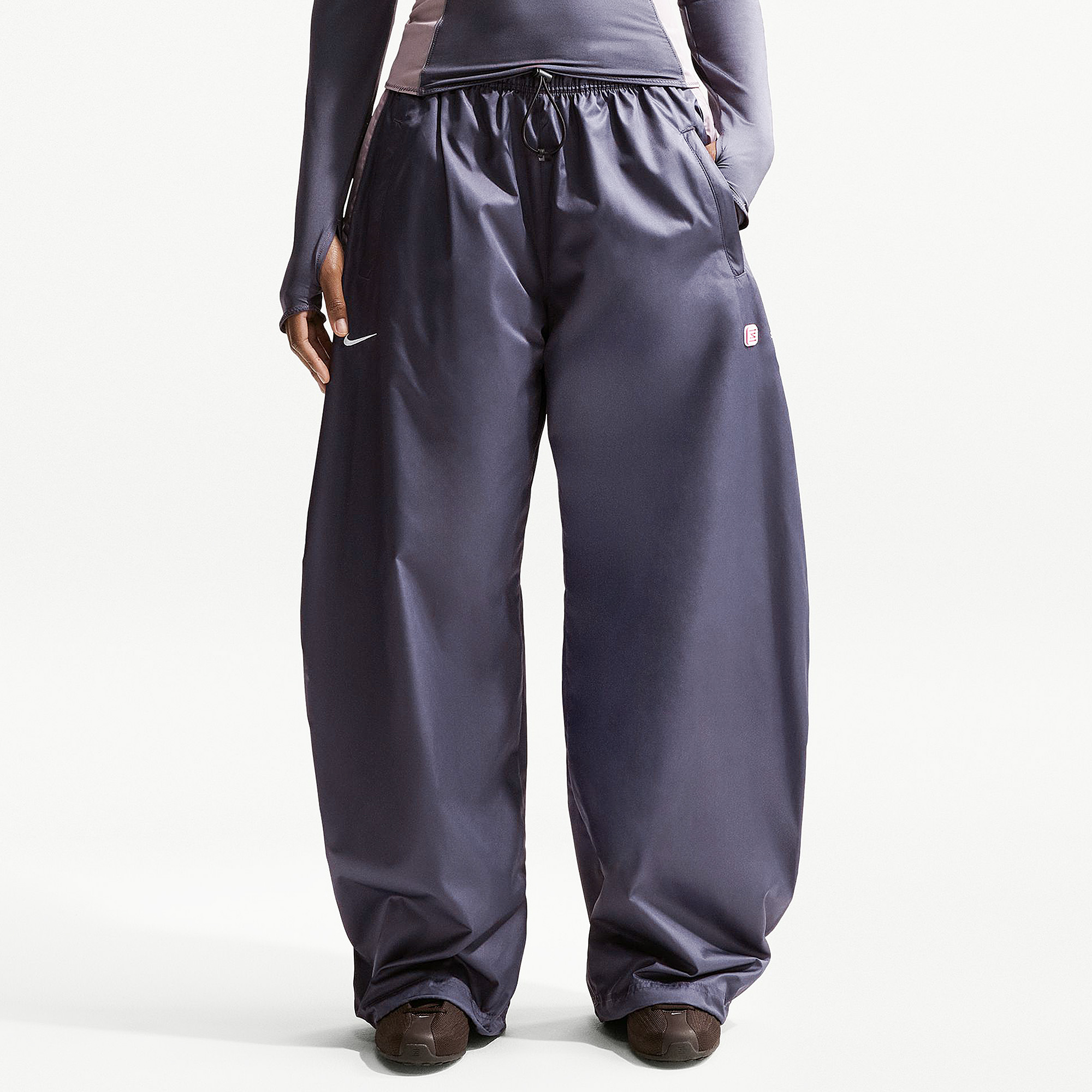 Nike Sportswear Womens Shox Woven Trousers Dark Raisin Lt Violet Ore Smoke Grey Purple