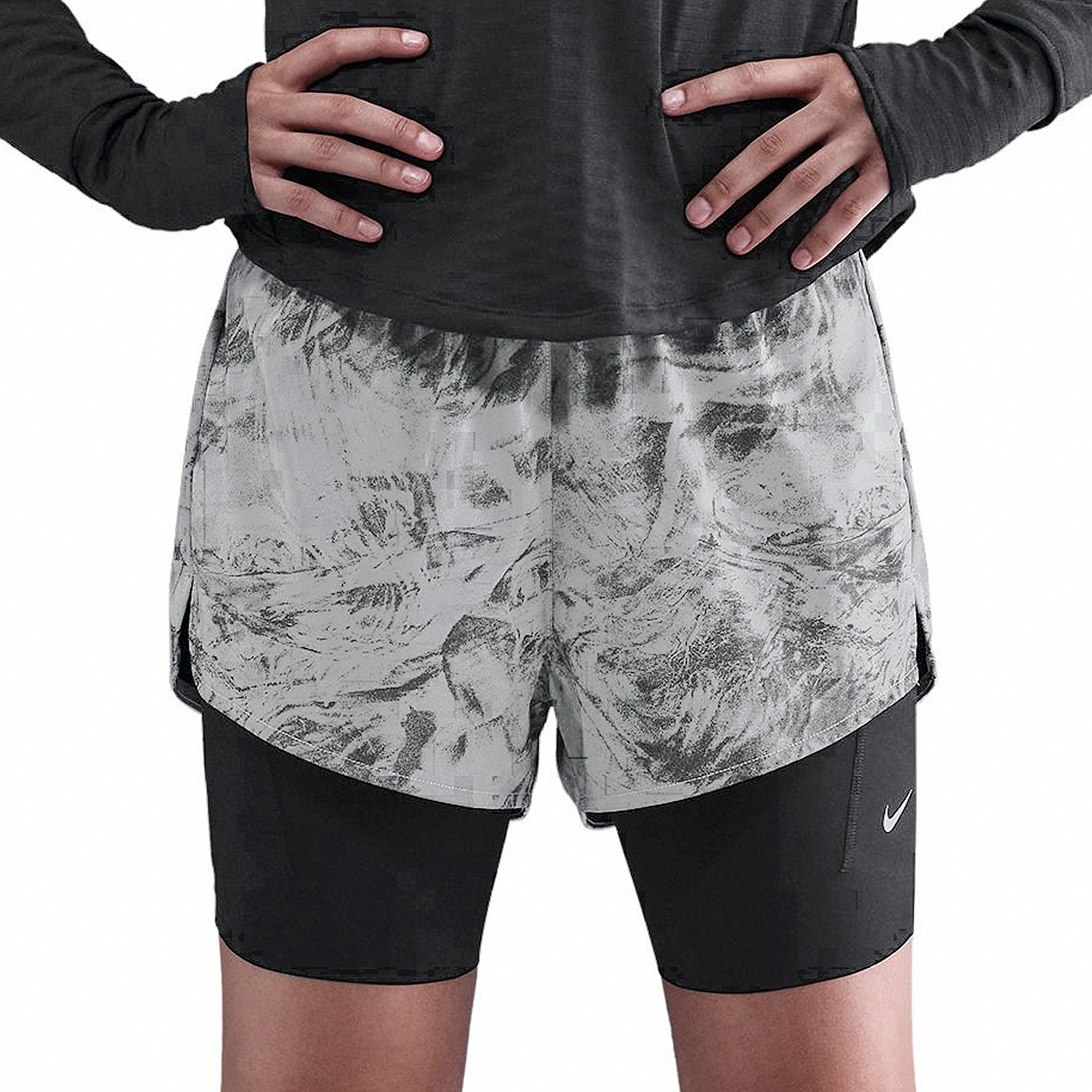 Nike Womens Swift Mid Rise 2In1 Reflective Shorts Grey