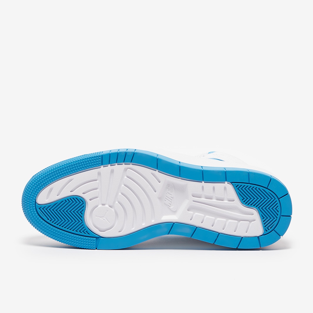 white jordans with blue bottom