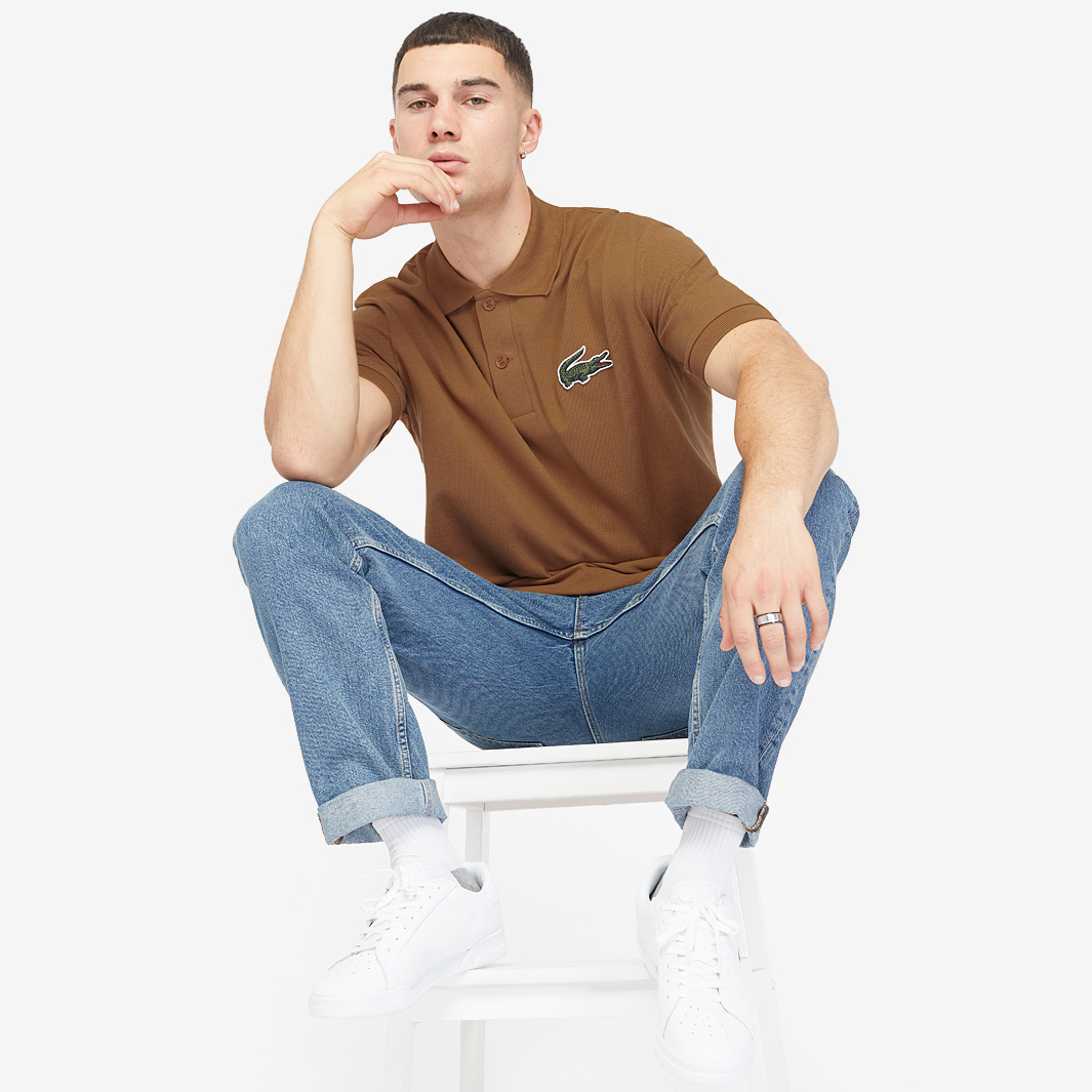 Lacoste Loose Fit Cotton Big Croc Polo Shirt Brown