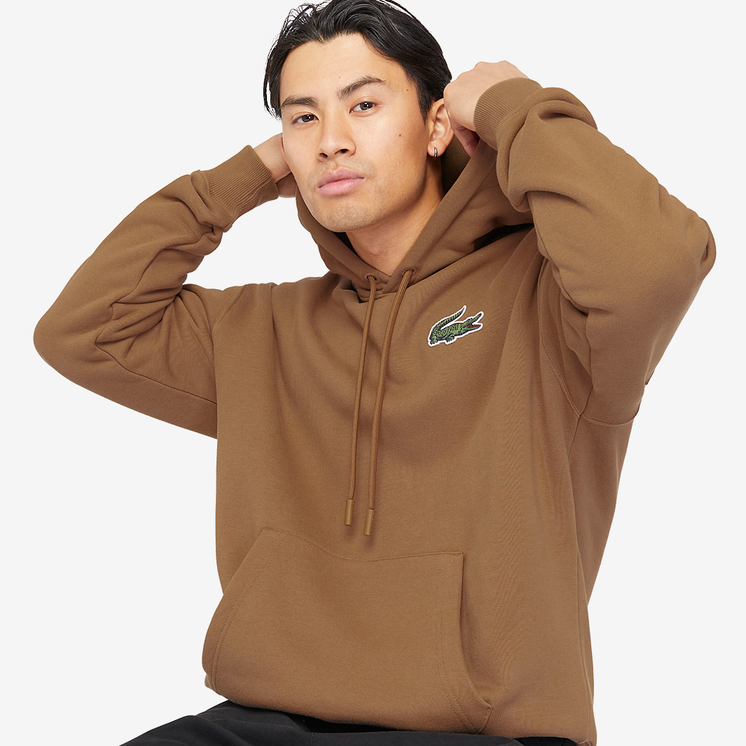 Lacoste Loose Fit Organic Cotton Big Croc Hoodie Brown