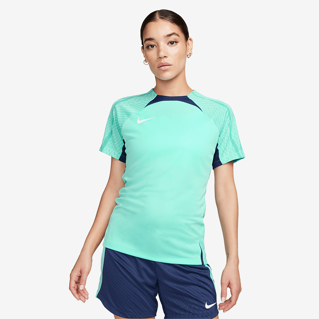 Nike Womens Dri Fit Strike Ss Top Hyper Turq Midnight Navy White Blue