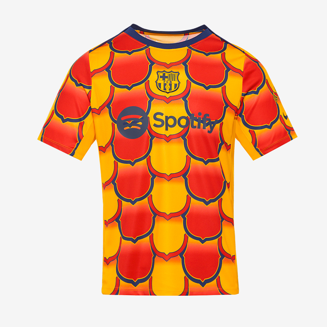 Nike Fc Barcelona 23 24 Kids Pre Match Dri Fit Academy Ss Top Gold