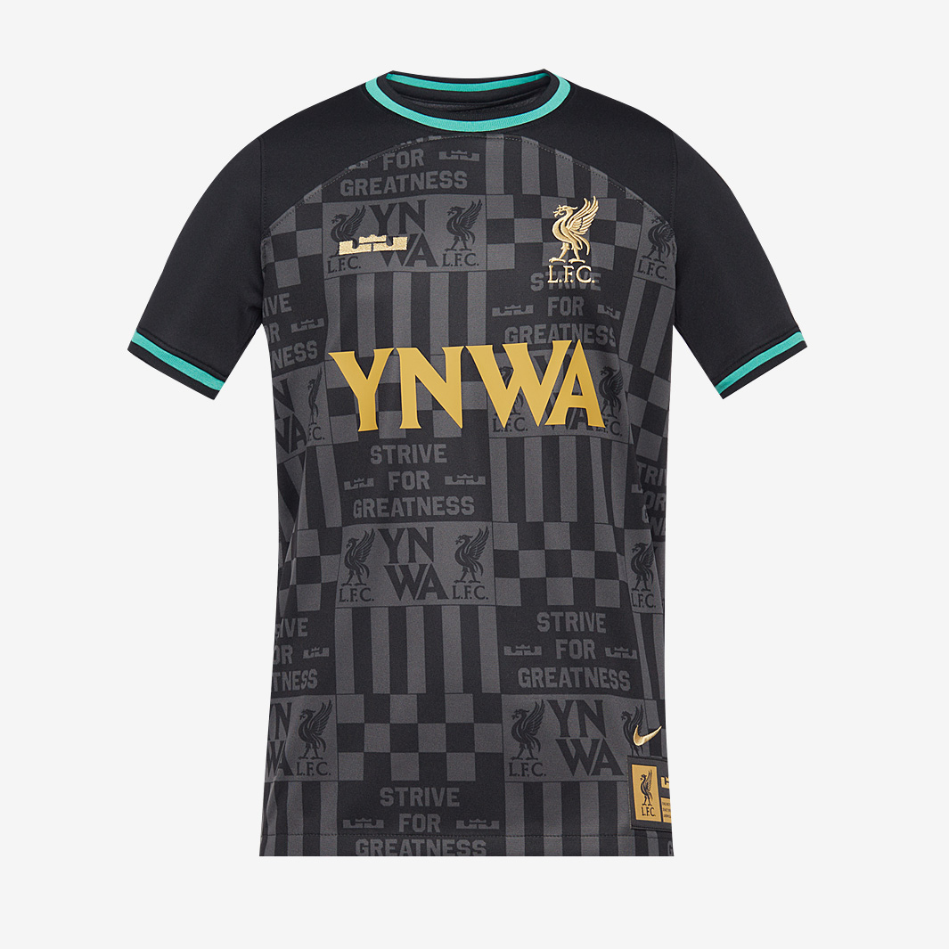 Nike Lebron James X Liverpool Kids Dri Fit Stadium Ss Shirt Black