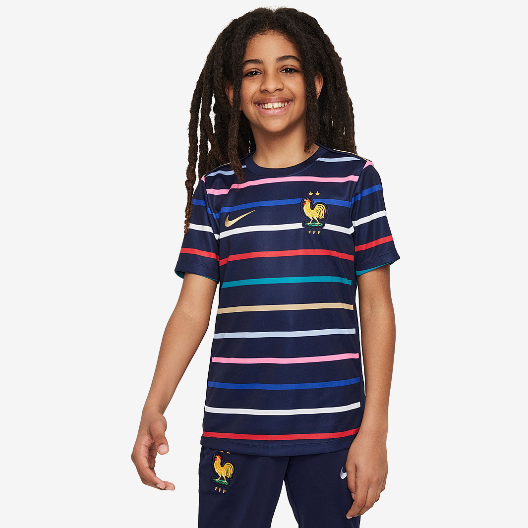 Nike France 2024 Kids Dri Fit Academy Pro Pre Match Ss Home Top Blue
