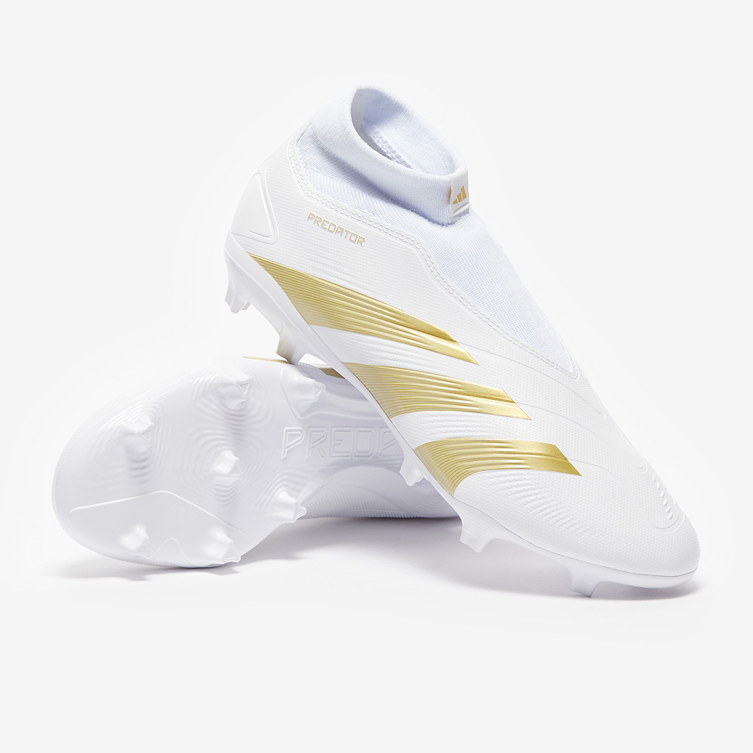 adidas Predator League Laceless Firm Ground - Ftwr White/Gold Met/Sandy  Beige Met - Adult Boots | Pro:Direct Soccer