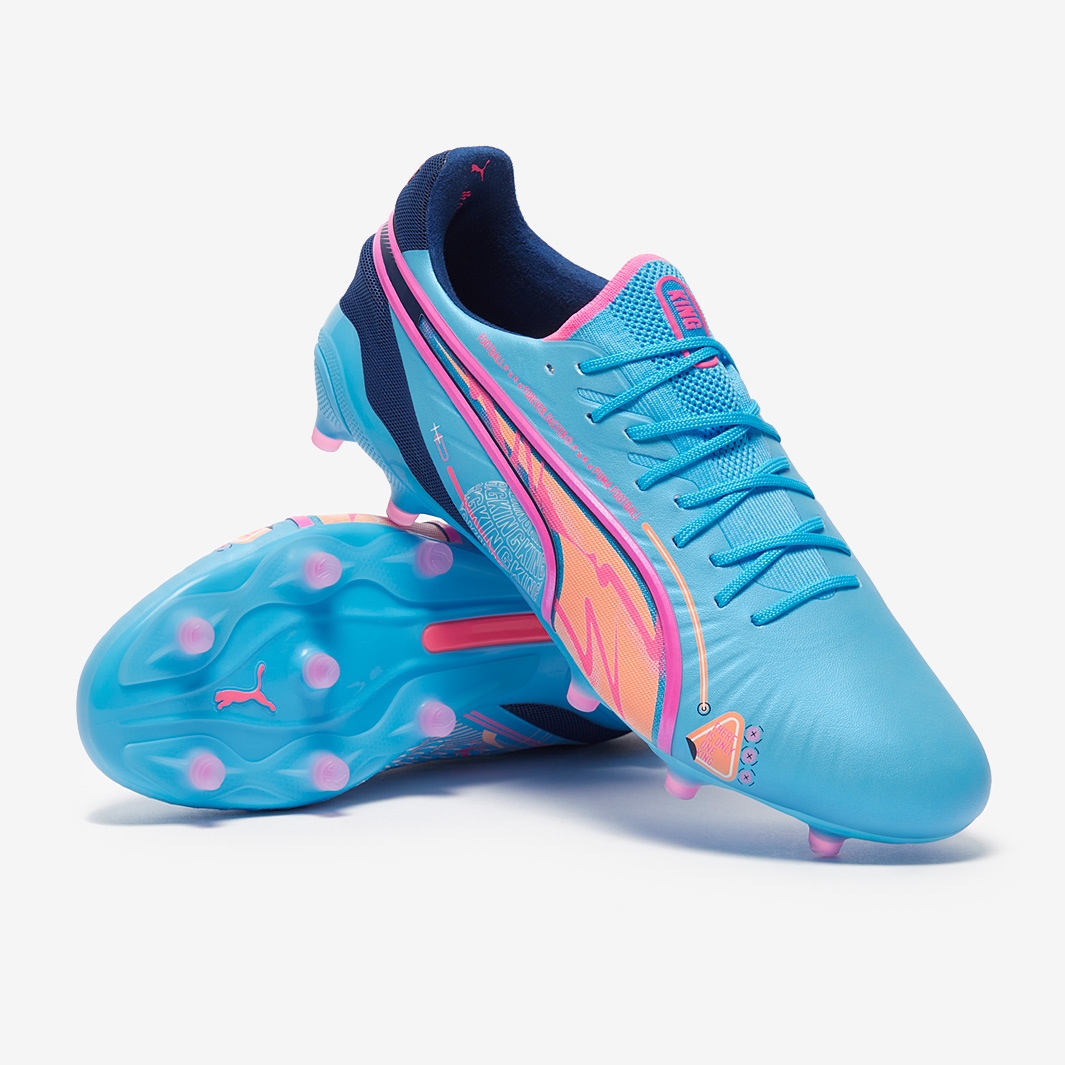 blue and pink puma football boots