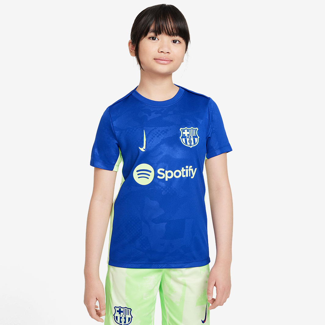 Nike Fc Barcelona 24 25 Kids Dri Fit Academy Pro Ss Pre Match Third Top Blue