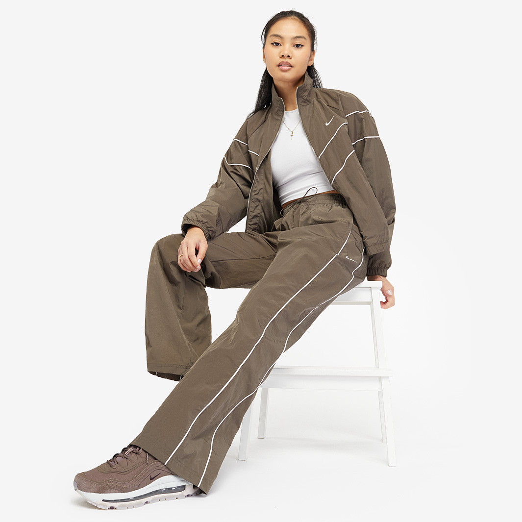 Nike Sportswear Womens Windrunner High Waisted Woven Open Hem Pants Brown