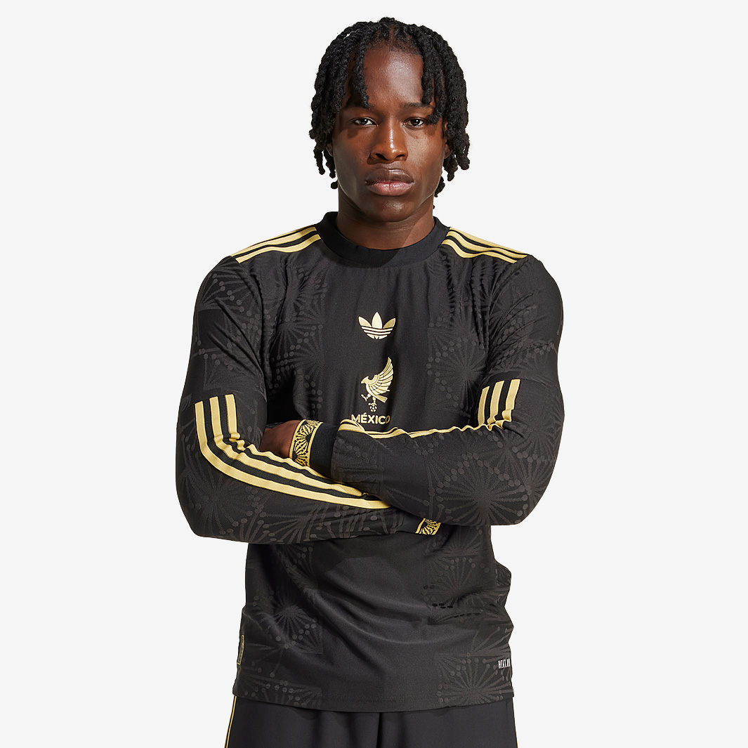 adidas Originals Mexico 2025 Gold LS Shirt - Black - Mens Replica