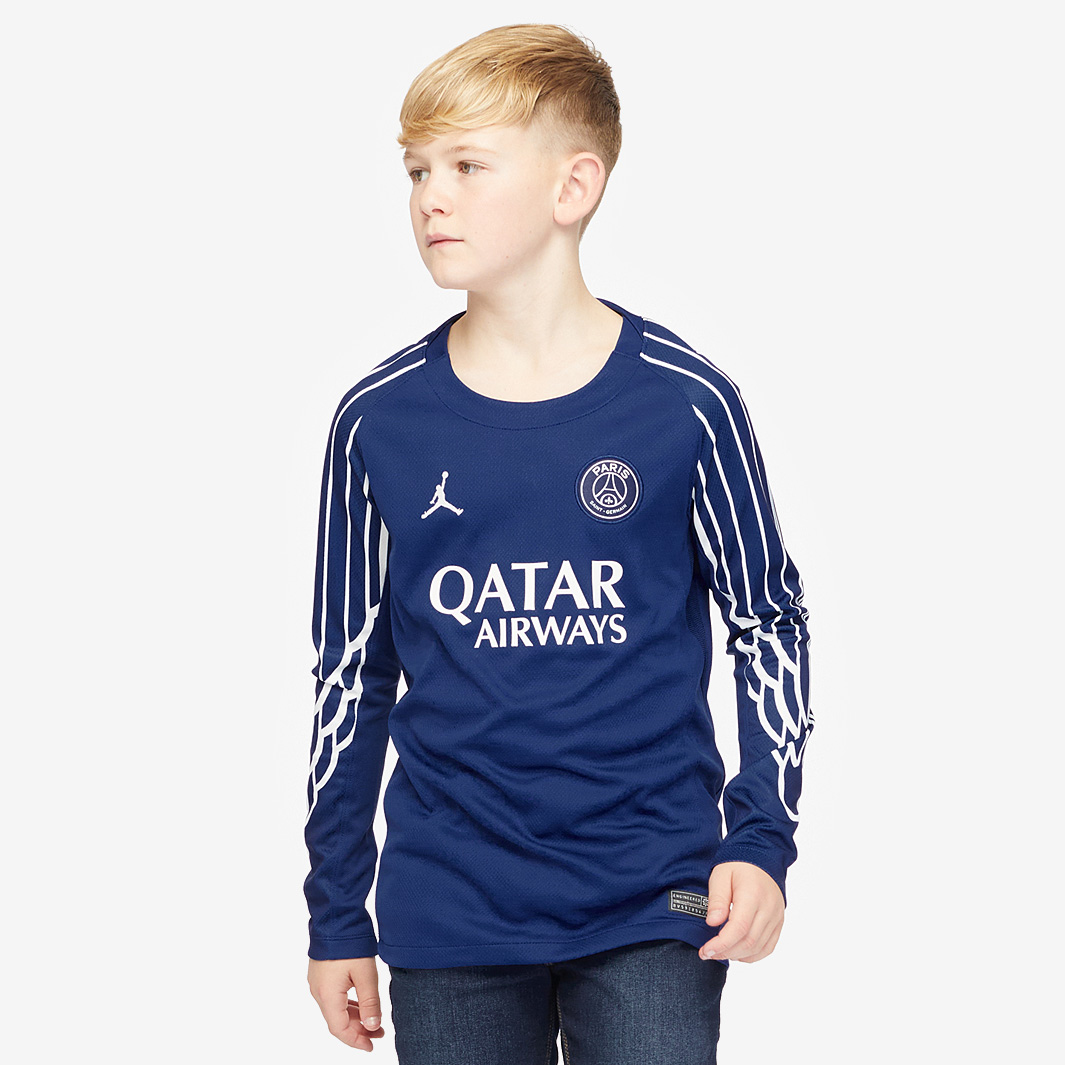 Jordan X Paris Saint Germain 24 25 Kids Dri Fit Stadium Ls Fourth Shirt Blue