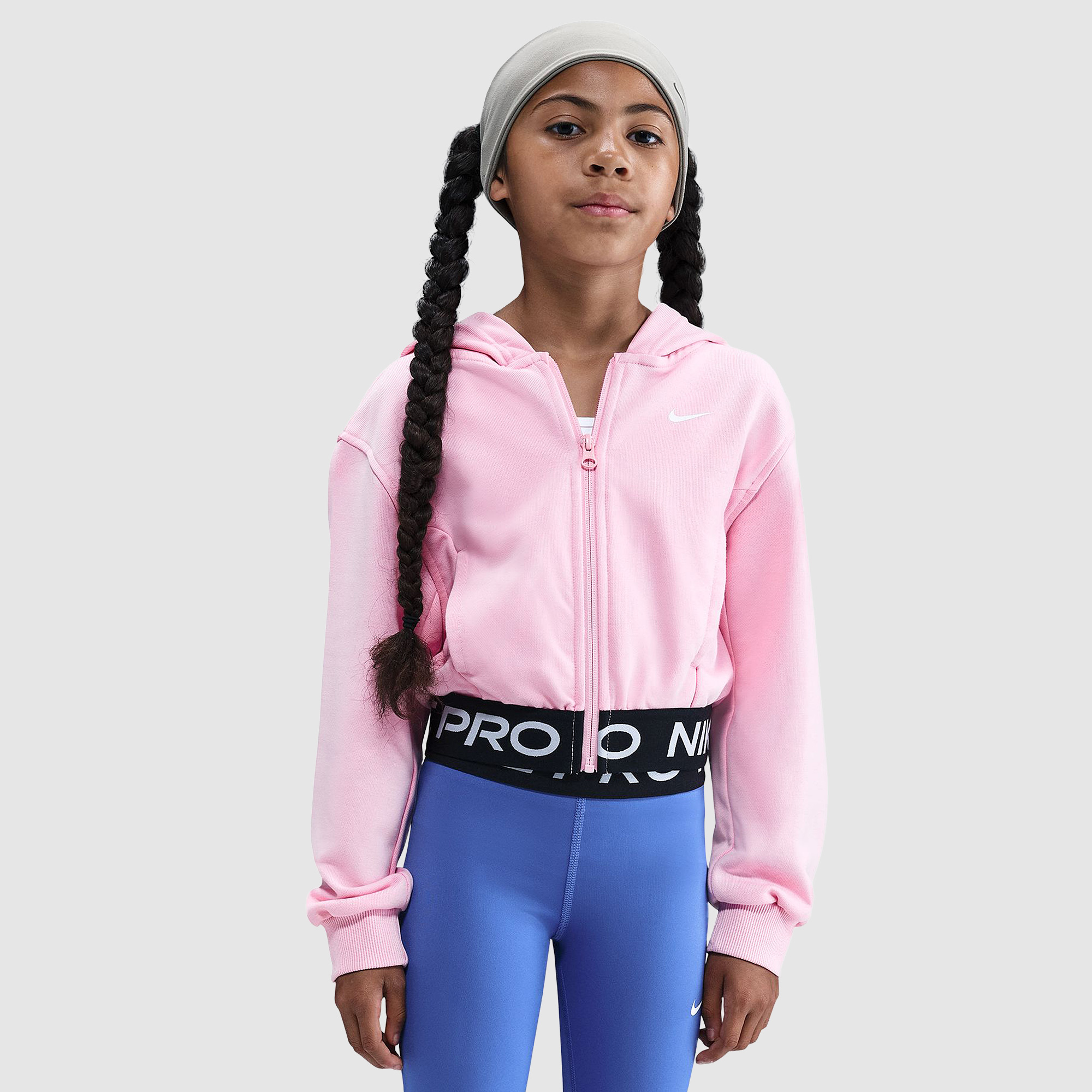 Nike Pro Older Girls Dri Fit Fleece Hoodie 8 15Y Pink