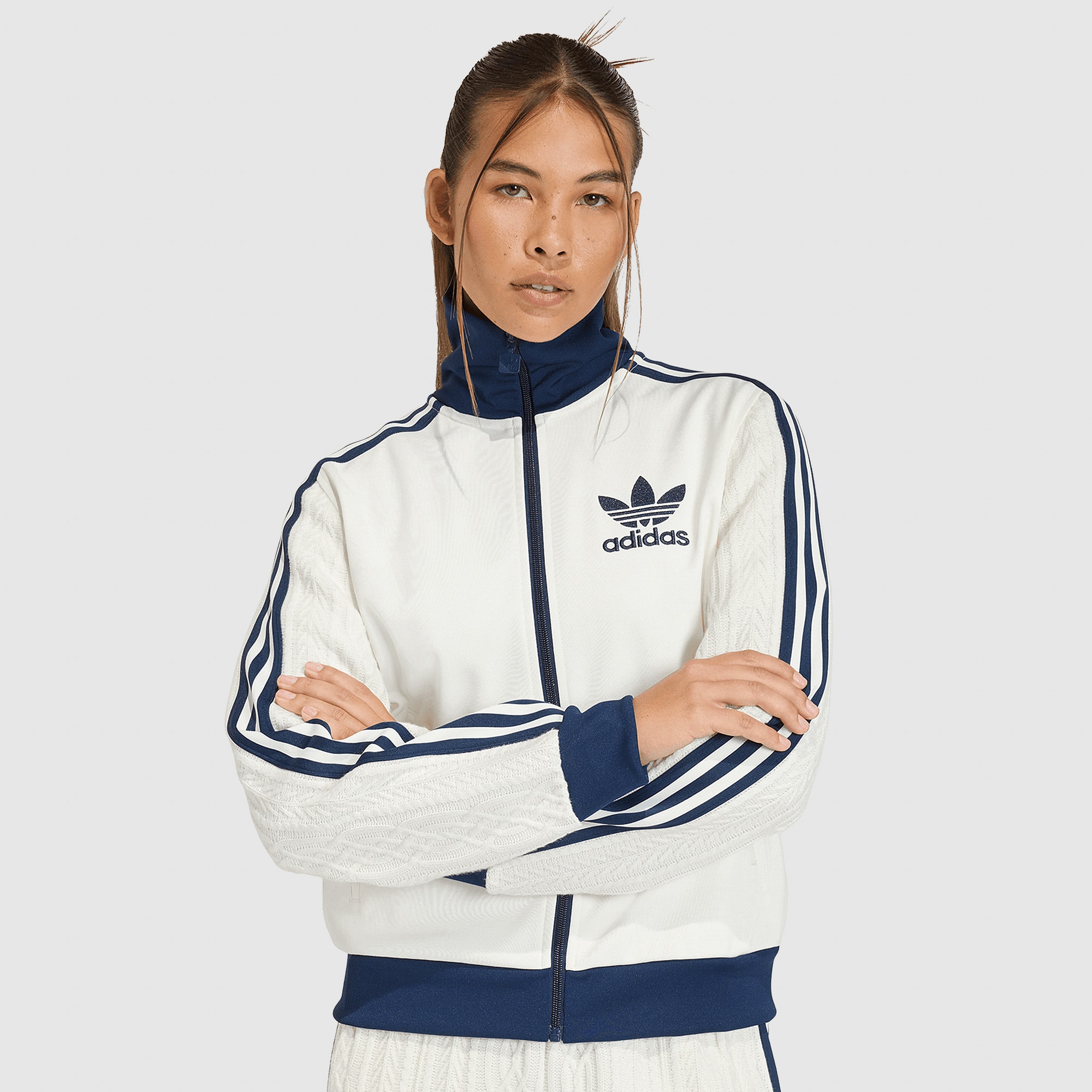 adidas Originals Womens Knit Classic Track Top - Off White - Tops