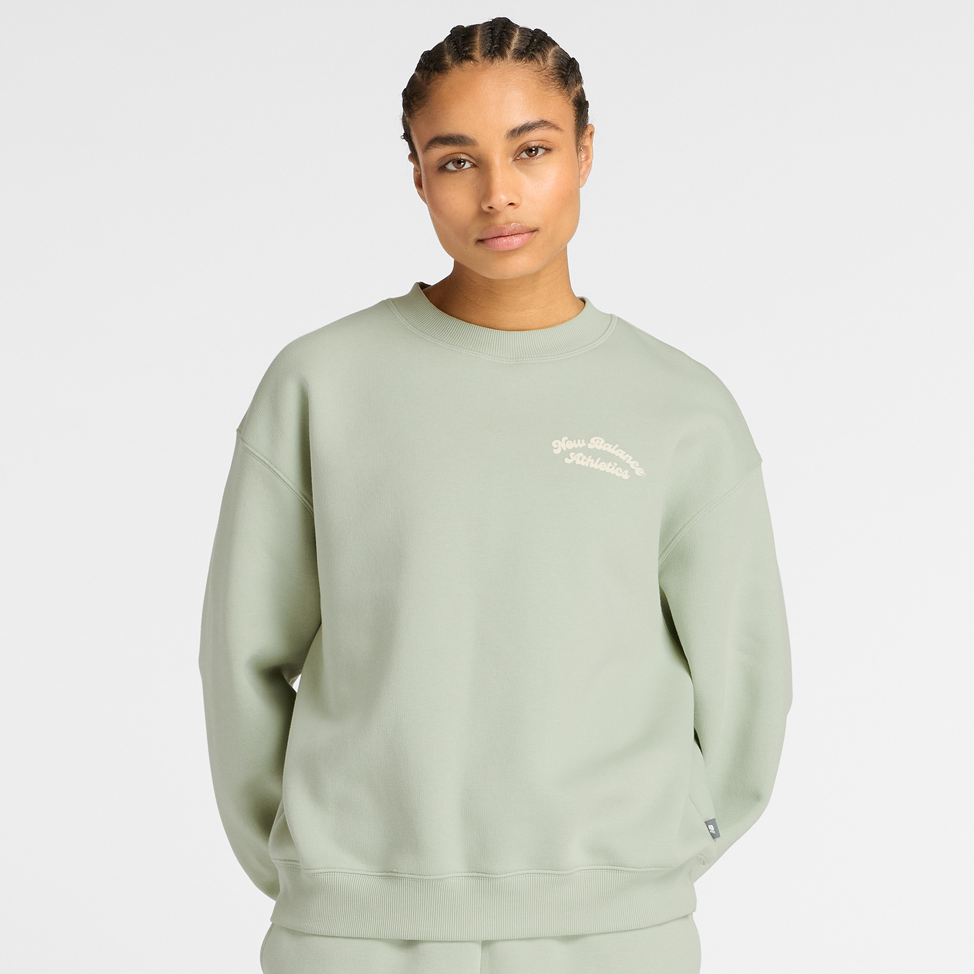 New Balance Womens Linear Heritage Fleece Sweatshirt Green