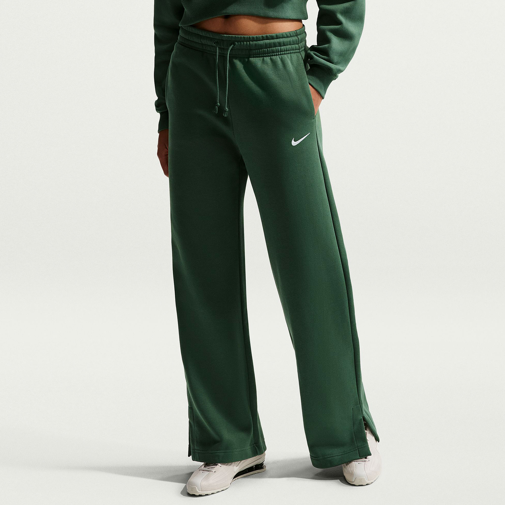 Nike Sportswear Womens Phoenix Fleece High Waisted Wide Leg Joggers Green