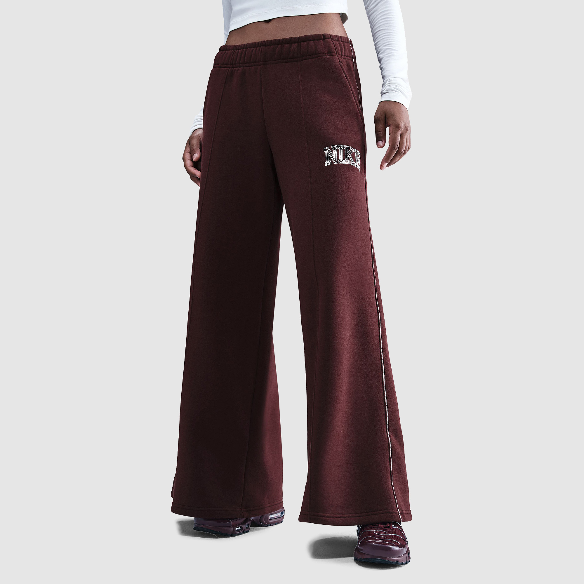 Nike Sportswear Womens Phoenix Fleece Wide Leg Sweatpants Burgundy Crush Red