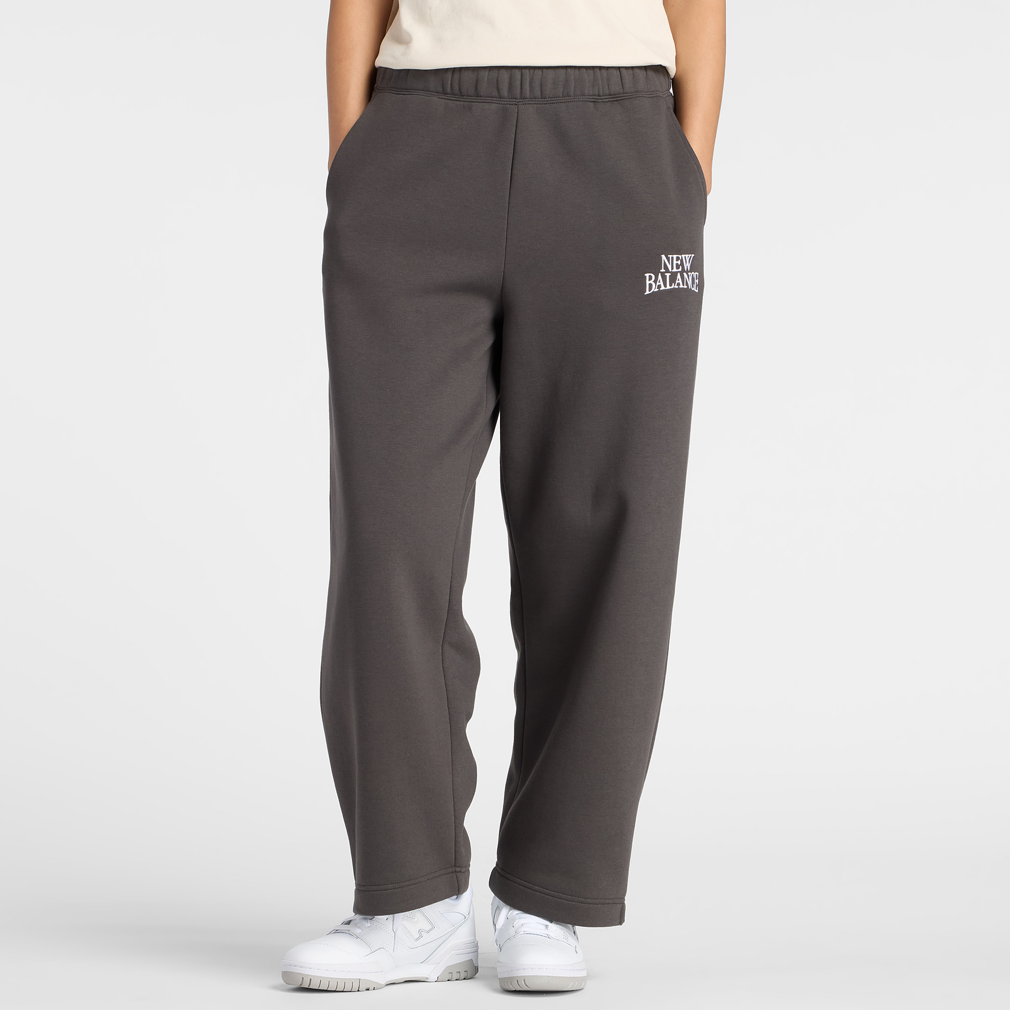 New Balance Womens Linear Heritage Fleece Barrel Trousers Faded Black