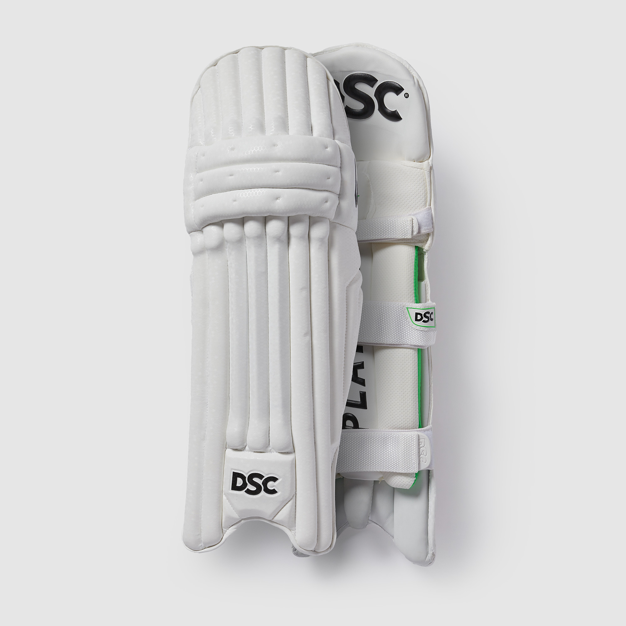 DSC Intense 2000 - Gambale da cricket, colore: bianco, taglia: giovani, destra, per uomini e ragazzi, materiale: poliuretano, protezione per la parte superiore della coscia, rinforzi in rete