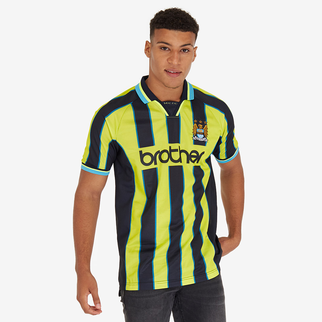 Score Draw Retro Manchester City 1999 Away Shirt Yellow
