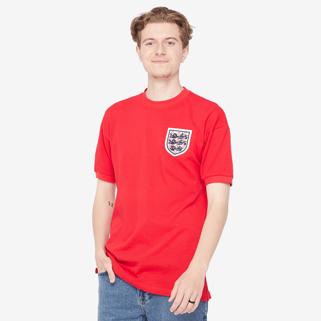 Score Draw Retro England 1970 Mexico World Cup Away Shirt Red