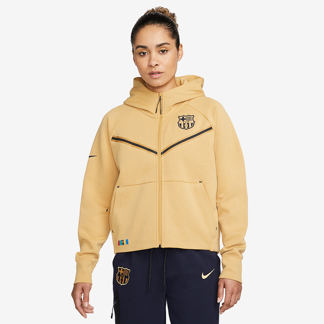 Nike Fc Barcelona 22 23 Womens Nsw Tech Fleece Hoodie Gold