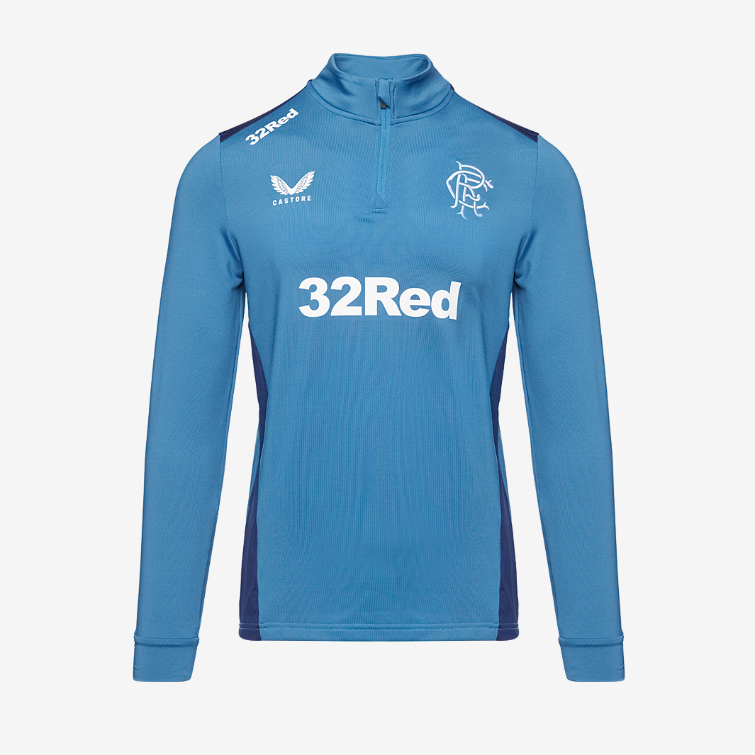 Castore Rangers 23 24 Players Training Midlayer Drill Top Deep Water Blue